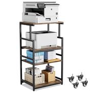 Aquzee Printer Stand, 4-Tier Large Printer Table with Wheels, 50D x 70W x 125H cm, Home Office Movable Rolling Storage Cart, Height-Adjustable Storage Shelf for 3D Printers Scanner Fax