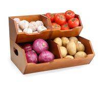 Aquzee Stackable Potato Storage, 2-Tier Wooden Kitchen Storage & Organisation Fruit Baskets, Space-Saving Vegetable Containers and Bread Bin, Kitchen Organiser Baskets for Bread, Fruit, Vegetable