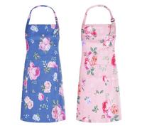 Aquzhou 2 Pack Kitchen Aprons for Women With Pockets, Flower Adjustable Chef Apron for Cooking, Cooking Aprons for Women, Baking Apron for Home Kitchen, Restaurant