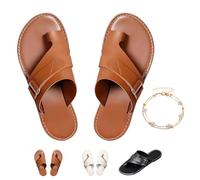 AQWAL Lightweight Orthopedic Sandals Made Of Premium Leather,Flat Leather Sandals for Women Dressy Sandals With Open Toe Ring,Slip On Slide Slippers Orthopedic Sandals (Brown,43)