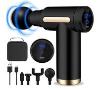 AQXONG Mini Muscle Massage Gun, Portable Electric Massager with LCD Display, Ultra Quiet 45 DB, 6 Speeds, 4 Massage Heads, Rechargeable Massage Gun (Black)