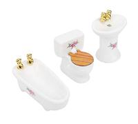 aqxreight 1/24 Dollhouse Miniature Bathroom Set Simulation Ceramic Bathtub Toilet Sink KitFour Leaf Clover Doll Concise Workmanship Very Look Sink Including Mini Dollhouse Design and 45681 (Rose)