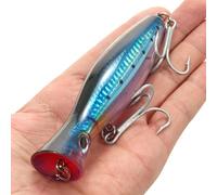 aqxreight 12cm / 45g Large Popper Lure Artificial Seal Lure 3D Eyes Hard Popper Fishing with Hooks and Ring for Saltwater Freshwater Strong Hook the Enhance Up Steel in Swimming (Black Blue)