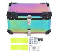 aqxreight 65L Motorcycle Top Box Colorful Stainless Steel Finish Aluminum Alloy Trunk Fall Proof Cap 65L Capacity Dual Keys Lock Reflective Stickers for Helmet Luggage