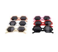 aqxreight 6PCS Children's Sunglasses Colorful Polygonal Ultraviolet Proof Personalized Hexagonal Sunglasses and Each Pink Which Full the Shades Are 6 Red in There White Children's