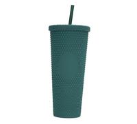 aqxreight 710ML/24OZ Large Capacity Cup Fully Studded Matte Reusable Plastic Cup with Wide Opening -Proof Lid Straw Double Layer Better TumblersCups with Lids and Strawstumbler with (Dark Green)