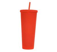 aqxreight 710ML/24OZ Large Capacity Cup Fully Studded Matte Reusable Plastic Cup with Wide Opening -Proof Lid Straw Double Layer Better TumblersCups with Lids and Strawstumbler with (Orange red)