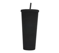 aqxreight 710ML/24OZ Large Capacity Cup Fully Studded Matte Reusable Plastic Cup with Wide Opening -Proof Lid Straw Double Layer Better TumblersCups with Lids and Strawstumbler with (Black)