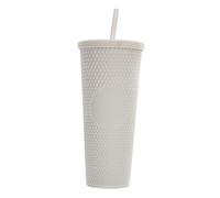 aqxreight 710ML/24OZ Large Capacity Cup Fully Studded Matte Reusable Plastic Cup with Wide Opening -Proof Lid Straw Double Layer Better TumblersCups with Lids and Strawstumbler with (White)
