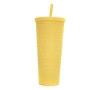 aqxreight 710ML/24OZ Large Capacity Cup Fully Studded Matte Reusable Plastic Cup with Wide Opening -Proof Lid Straw Double Layer Better TumblersCups with Lids and Strawstumbler with (Sunflower yellow)