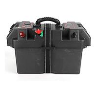 aqxreight Battery Box with USB 12V Port for Small Boat, Transom with Built in Battery Meter, Fits Group 24 & 27 Batteries, Motor Power Center Station