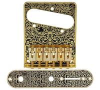 aqxreight Carved Pattern Electric Guitar Bridge with 6 Saddles Enhances Guitar and Functionality for Maintenance and Upgrades (Gold)