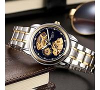 aqxreight Fashion Hollow Men's Watch Luminous Business Belt Through the Bottom Automatic Mechanical Watch Men's Foreign Trade Steel Belt 6# Cell Work and and Elasticity Easy (Steel Black
