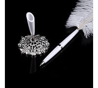 aqxreight Feather Wedding Quill Signing Ballpoint Writing Pen with Metal Holder Elegant Design for Weddings and Ceremonies for Gift Giving and Stylish Signing (Silver Base)