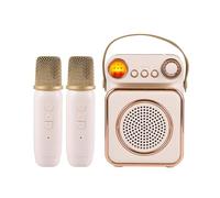 aqxreight Karaoke Machine Microphone and Speaker Set with 2 Microphone Rechargeable LED Color Night Light Handheld Mic Karaoke Speaker Gifts for Birthday Party Desktop Fitness Outdoor Home (Beige)