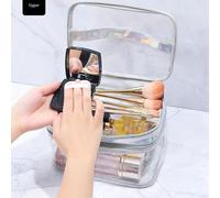 aqxreight Ladies Cosmetic Bag Transparent Double Layer High Capacity Toiletry Storage Bag for Travel Pink Convenient Take Makes and is Visible Cosmetic in The a Clearly Items (Pink)