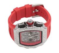 aqxreight Men Wrist Watch 30M Stylish Silicone Strap Automatic Mechanical Hollow Watch Rose Blue Hollow Design Fashio Men Automatic Mechanical WatchAutomatic Watchmen (Silver Red)