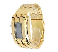 aqxreight Men's LED Watch with Bright Digital Display and Quartz Movement, Alloy Wrist Watch for Business & Casual Wear, Binary Time Mode, Men (Men's Gold)