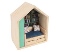 aqxreight Miniature Bookshelf Handmade Wooden House Model with Small Pillows Funny Mini Bookshelf Ornament for Desk Decoration Offers Novel Design to the Quality Is Miniature