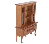 aqxreight Miniature Cabinet 1/12 Scale Dollhouse Wooden Bookcase Cupboard with Functional Doors and Drawers for Room Decor, Wedding, Bakery Scene (Chestnut)