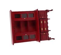 aqxreight Miniature Cabinet 1/12 Scale Dollhouse Wooden Bookcase Cupboard with Functional Doors and Drawers for Room Decor, Wedding, Bakery Scene (Redwood)