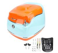 aqxreight Motorcycle Rear Case with Lock and Key Retro Waterproofing 38L ABS Metal Motorcycle Rear Luggage Case Universal Fit Top Box for Electric Bike Scooter (Blue)