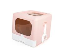 aqxreight Portable Foldable Cat Litter Box Large Fully Enclosed Cat Potty Toilet Front Entry Top Exit with Lid Litter Scoop Space for Under Inn Boxself Boxcat (Pink)
