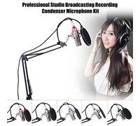 aqxreight Professional Studio Broadcasting Recording Condenser Microphone Mic Kit Set 3.5mm with Shock Mount Suspension Scissor Arm Stand Mounting Clamp Kit Studio & Microph Micropho