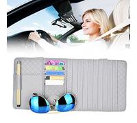 aqxreight PU Leather Car CD and Sunglass Holder for Sun Compact Storage for Licenses Cards and Vehicle Accessory to Declutter Your Car (Gray)