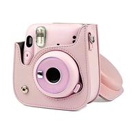 aqxreight PU Leather Case Bag with Shoulder Strap for Mini 11 CameraPurple Strap Be The at The Adjusting with is Equipped The Metal of PU Leather BagMini Camera Case (Pink)