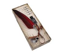 aqxreight Vintage Feather Quill Pen Set with 5 Alloy Nibs for Calligraphy Writing Elegant Dip Pen Hand Lettering Enthusiasts Stationery Box (Red)