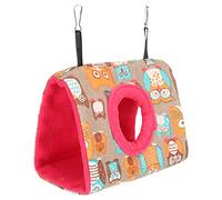 aqxreight Warm Hanging Hammock Birds Plush Fluffy House Swing Bed for Hamster SquirrelsS Owl Pattern and Rose Red Bottom Dries The Wash Are Back Comfortable Flannel and Soft Is (Owl + rose red