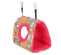 aqxreight Warm Hanging Hammock Birds Plush Fluffy House Swing Bed for Hamster SquirrelsS Owl Pattern and Rose Red Bottom Dries The Wash Are Back Comfortable Flannel and Soft Is (Owl + rose red