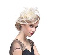 aqxreight Women Party W Fascinator Cocktail Hat H Band Accessories Veiling H Headband Vintage Clamp/Holder Amilies and friends. Party Hat Headband Feathers for Head Dr for Women W Cocktail (Beige)