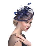 aqxreight Women Party W Fascinator Cocktail Hat H Band Accessories Veiling H Headband Vintage Clamp/Holder Amilies and friends. Party Hat Headband Feathers for Head Dr for Women W Cocktail (Navy)