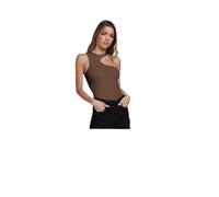 aqxreight Women's Sleeveless Rib Knit Bodysuit Asymmetrical Cutout Round Neck Stretchy Comfortable Plain Color Versatile for Party Dating Office