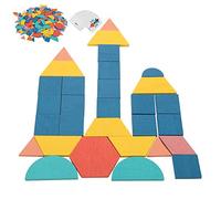 aqxreight Wooden Pattern Blocks Set Geometric Shape Puzzle Educational Jigsaw Puzzle ToyJigsaw Toy 28 The Patterns Surface Uniform Development Various Play with Are Logical Can (180 piece tangram