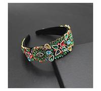 Aqxyedc Color Rhinestone Flower Wide-brimmed Headband Baroque Fashion Luxury Heavy Industry Exquisite Retro Headband 723 wanglan(35 EU)