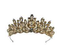 Aqxyedc VNJUGF Black Crystal Bridal Witch Crowns For Women Green Rhinestone Costume European Pageant Diadem Wedding Hair Accessories wanglan(Gold Color)