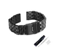 Aqxypas 18mm 20mm 22mm 24mm 26mm Full Solid Stainless Steel Flat Interface Watch Band Straps Wristband Bracelet With Tools(Black-Pins,18mm)