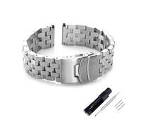 Aqxypas 18mm 20mm 22mm 24mm 26mm Full Solid Stainless Steel Flat Interface Watch Band Straps Wristband Bracelet With Tools(Silver-Pins,20mm)