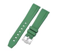 Aqxypas Curved End Rubber Strap For X Swatch Stainless Steel Buckle Men Women Premium TPU Bracelet Band(Green silver)
