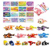 AQXYTK 16 Pcs 3D Printed Animals and Dragons Set with 16 Positive Affirmation Keychains, Classroom Reward Gifts, Student Friendship Gifts, Birthday Party Favors