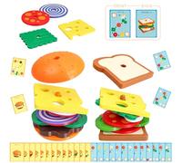 AQXYTK 2-Pack Montessori 3D Printed Build-a-Burger & Sandwich Stacker Set with 26 Pattern Cards, Pretend Cooking Playset, Fine Motor Activity for Classroom & Home