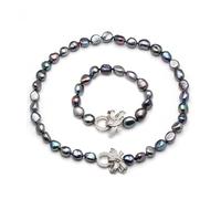 Aqxyvfr nrhnrhh Wedding Baroque Natural Freshwater Black Pearl Necklace And Bracelet Jewelry Sets For Women Anniversary(Black pearl set)