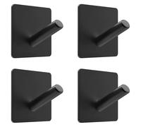 AQXYWAZQ Self Adhesive Towel Hooks for Bathroom Wall Mounted SUS304 Stainless Steel Storage Holder Waterproof Stick on Wall Hooks Hanger(Black 4 Pieces)