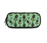 AQYAPTOIY St. Patrick's Day Kids Pencil Case for Girls Black Cat Pencil Bag,Four Leaf Clover Pencil Pouch for Boys Green Pencil Container for 5-11 Years Children Pencil Pouch Holder