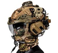 AQzxdc FAST Paintball Helmet Sets, with Tactical Headset and Telescope Model, Visor & Goggles, Flashlight, Signal Flashing Light, NVG Mount, for Airsoft Shooting And Hunting Game Bbs,BE C