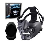 AQzxdc Tactical Airsoft Half Face Mask, With a baraq hat Evil Demon Oni Airsoft Protective for Cs War Game Halloween Party(Black)