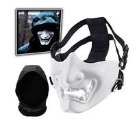 AQzxdc Tactical Airsoft Half Face Mask, With a baraq hat Evil Demon Oni Airsoft Protective for Cs War Game Halloween Party(White)